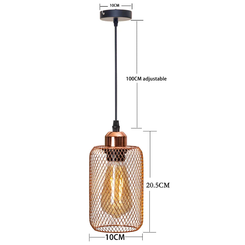 Afralia™ Rose Gold Metal Cage Pendant Lamp with E27 Bulb Socket