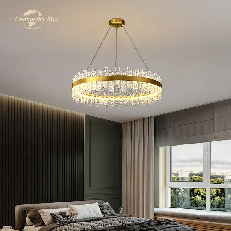 Afralia™ LED Round Glass Chandelier: Modern Nordic Stainless Steel Pendant Light for Bedroom & Living Room