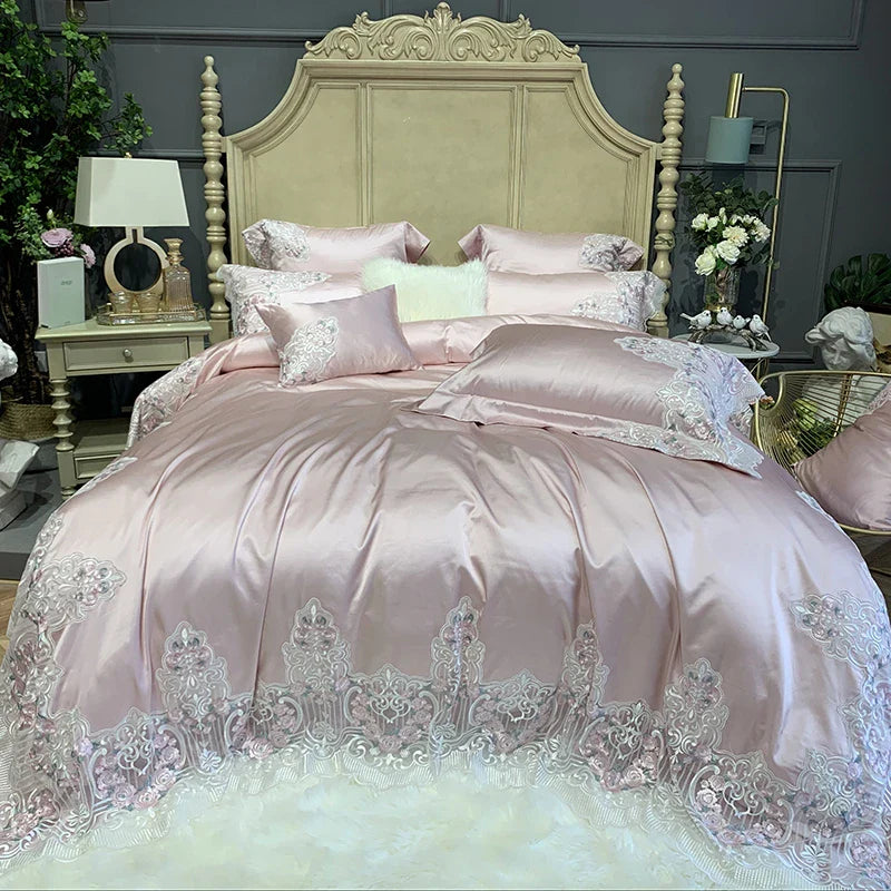 Afralia™ Luxury Lace Embroidery Bedding Set, 1000TC Egyptian Cotton, Princess Wedding Theme
