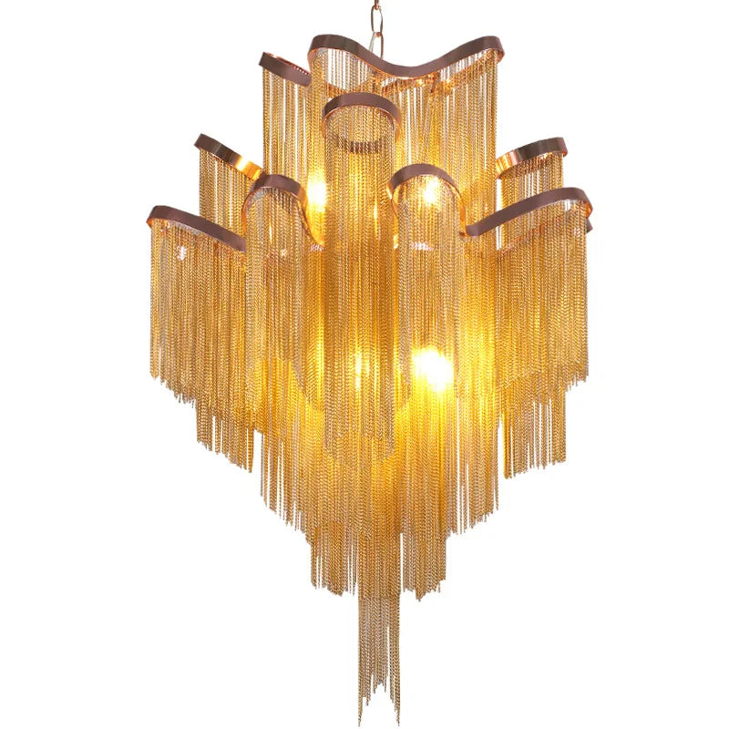 Afralia™ Tassel Chain LED Pendant Light - Luxury Stair Chandelier