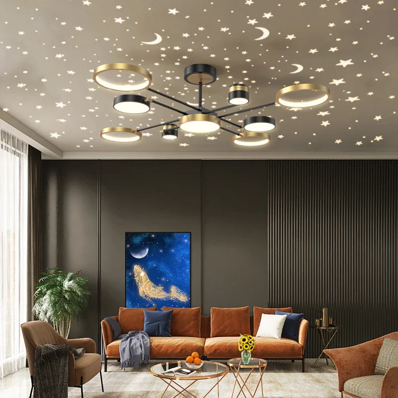 Afralia™ Modern LED Ceiling Chandelier | New Star Projection | Living Room Bedroom Lighting Fixtures