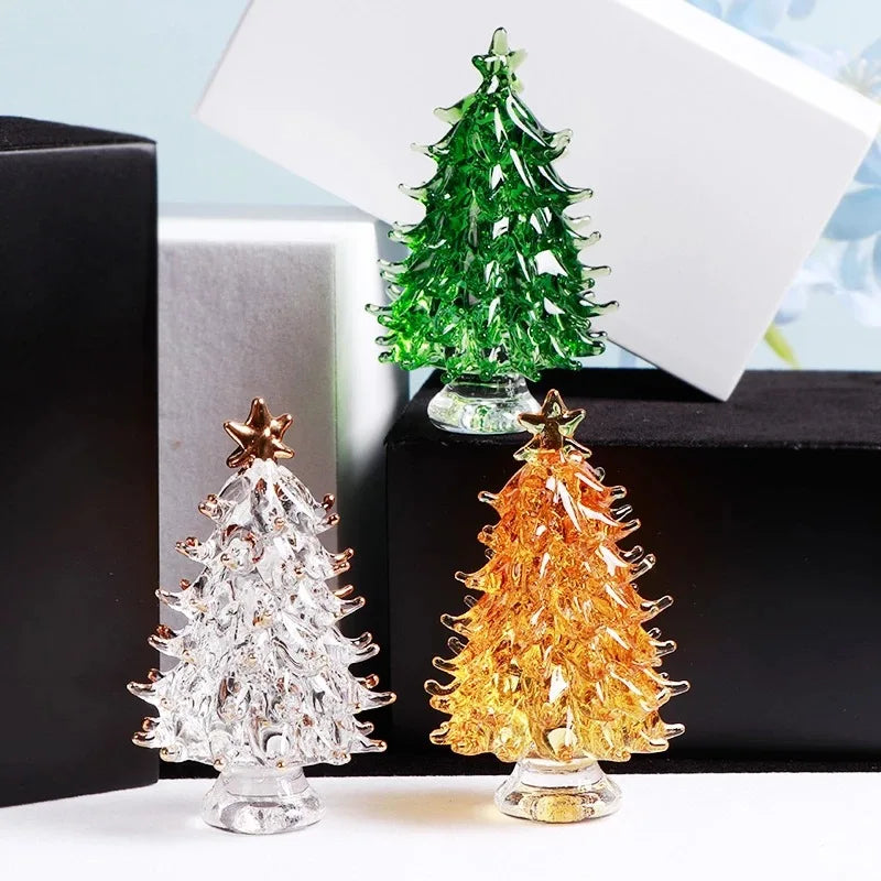 Afralia™ Crystal Christmas Tree Mini Figurine Handmade Glass Collectible Decoration