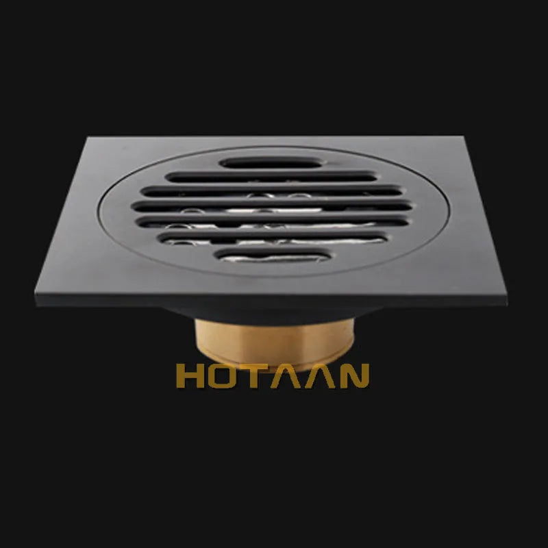 Afralia™ Matte Black Brass Square Floor Shower Drain 10cm - Anti-odor Bathtub Grate