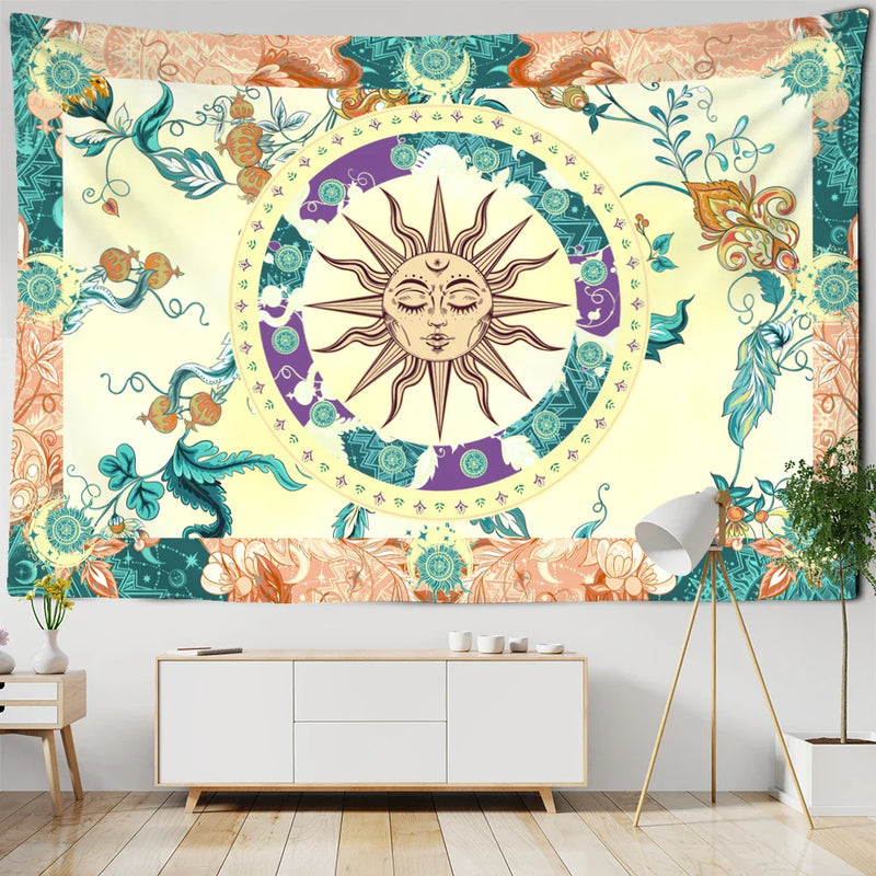 Afralia™ Mysterious Hippie Flower Vine Wall Hanging Tapestry Bohemian Witchcraft Decor