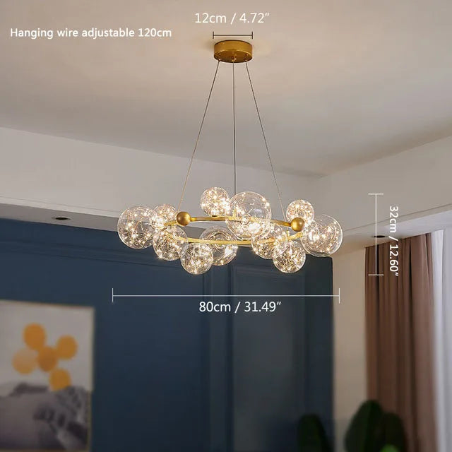 Afralia™ Gold LED Glass Bubble Chandelier for Dining Room and Restaurant