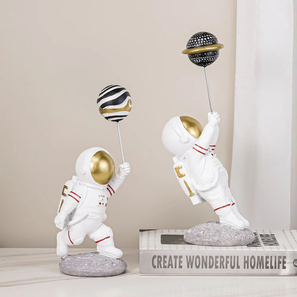 Afralia™ Astronauts Figurines Gold Tabletop Decoration Creative Spaceman Figures