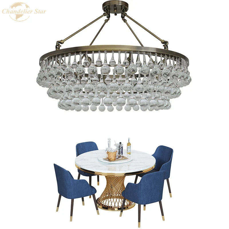 Afralia™ LED Round Glass Chandeliers Raindrop Pendant Lights Modern Living Hanging Lamps