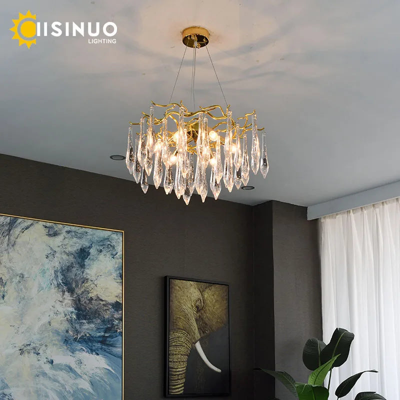 Afralia™ LED Crystal Chandelier: Luxury Home Decoration Living Room Hanging Lamp