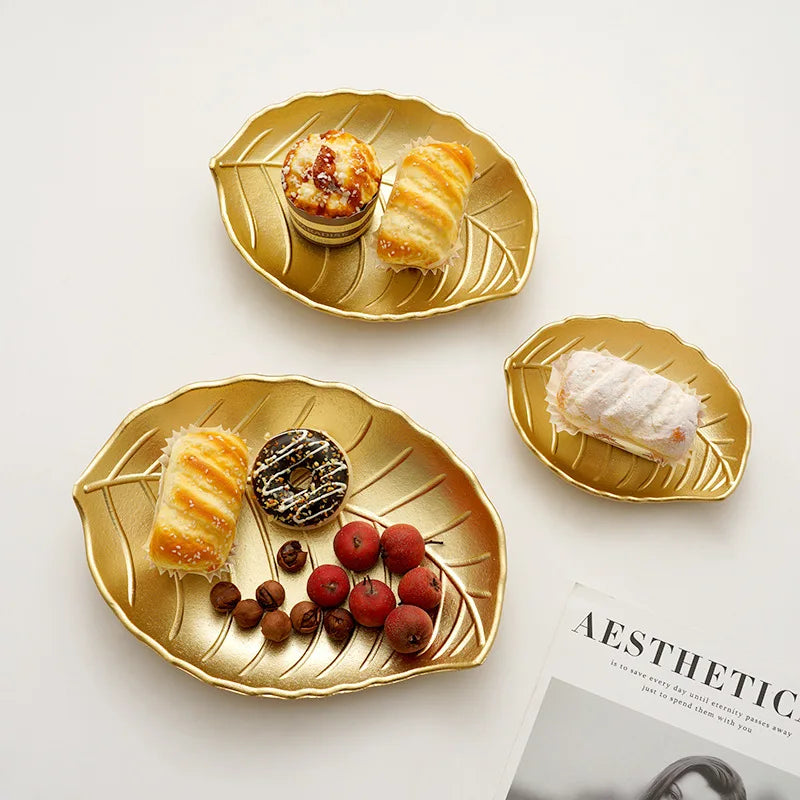 Afralia™ Gold Leaf Plate: Luxury Decorative Tray for Jewelry, Candy, Fruit & Trinkets