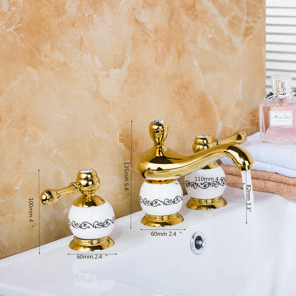 Afralia™ Golden Plated Bathroom Faucet Set with Ceramic Cross Handles