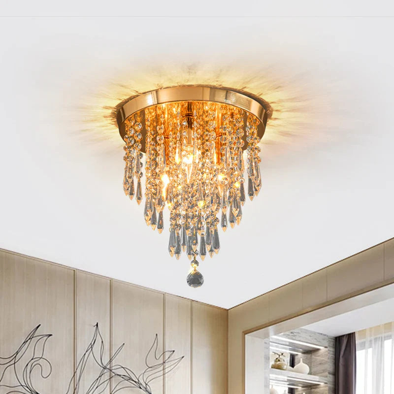 Afralia™ Crystal Ceiling Light: Elegant Hanging Golden Lamp for Home Decor