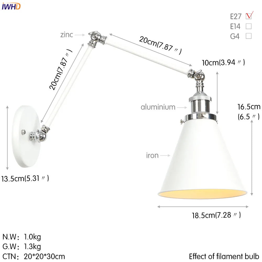 Afralia™ Loft Industrial Swing Arm Wall Lamp with Vintage Edison Bulb