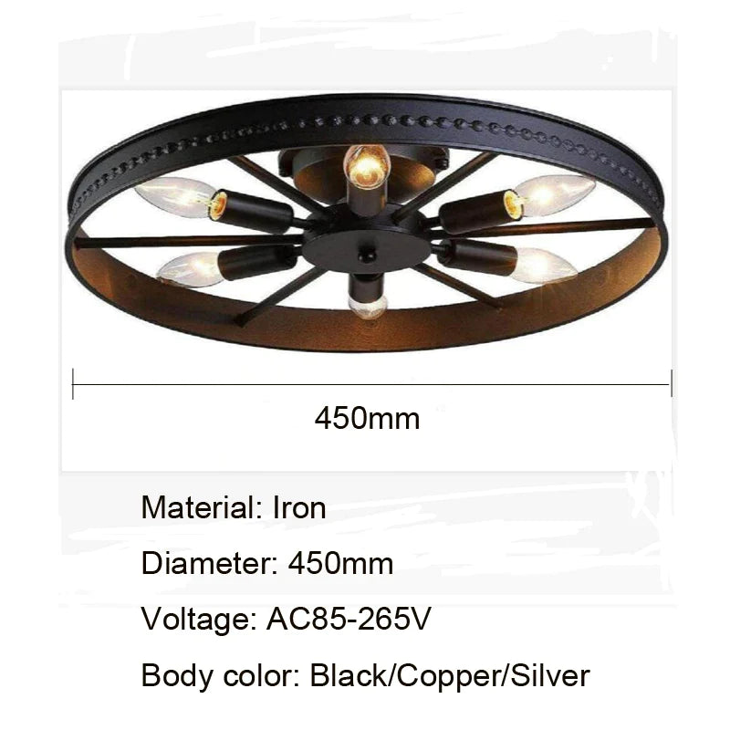 Afralia™ Retro Round Iron Ceiling Lamp for Bedroom Dining Study Living Room Lighting