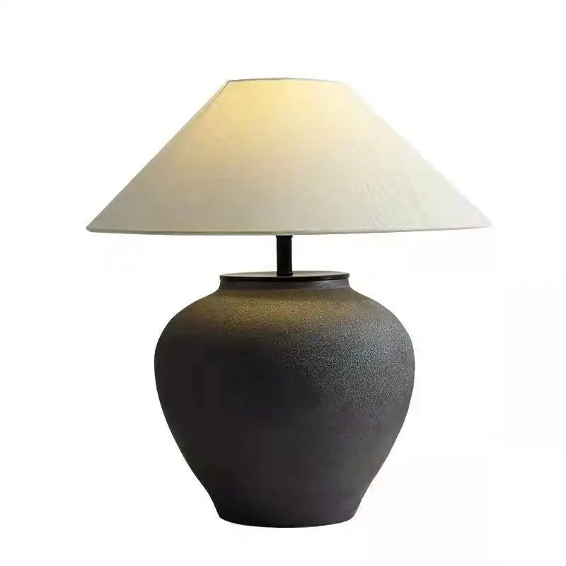 Afralia™ Ceramic Table Lamp | Retro Japanese Designer Lamp | Handmade Pottery | Bedroom Living Room Decor