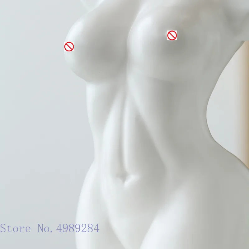 Afralia™ Abstract Nude Female Ceramic Vase Black White Home Decor Ornament