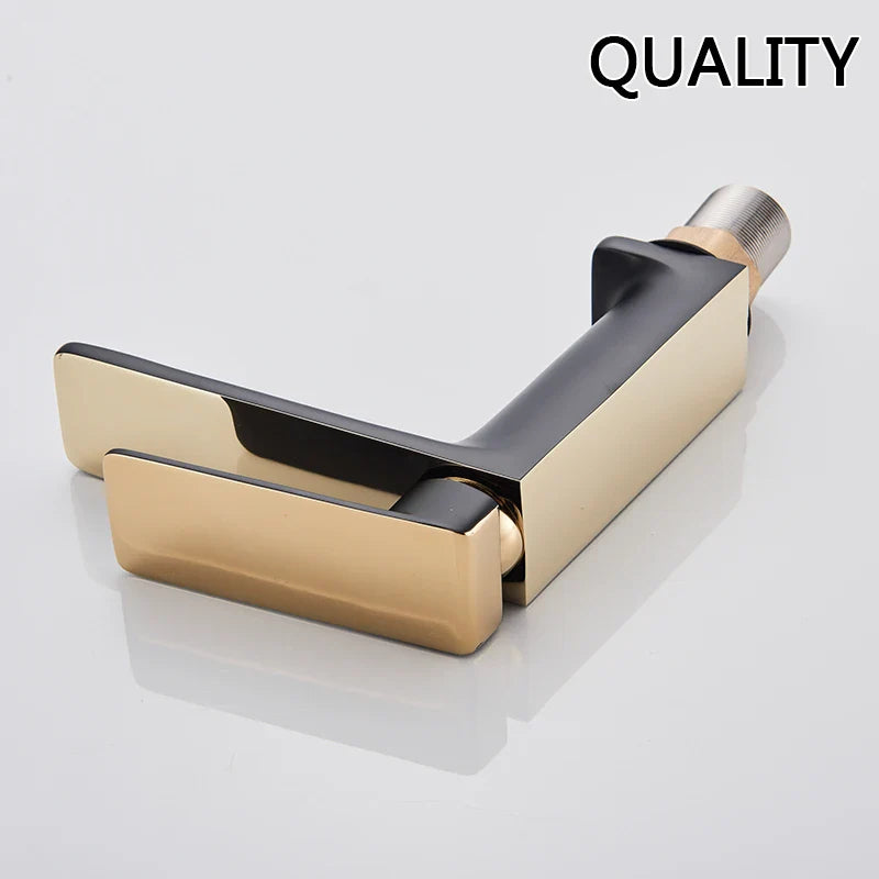 Afralia™ Black Gold Basin Faucet: Stylish Deck Mounted Bathroom Sink Faucet with Gold Handle