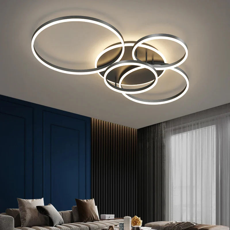 Afralia™ Modern LED Chandelier Lightings Gold Black Dimmable Indoor Lamps