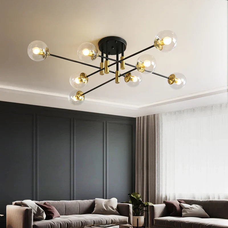 Afralia™ Black & Gold LED Round Ball Chandelier - Elegant Lighting Fixture for Home