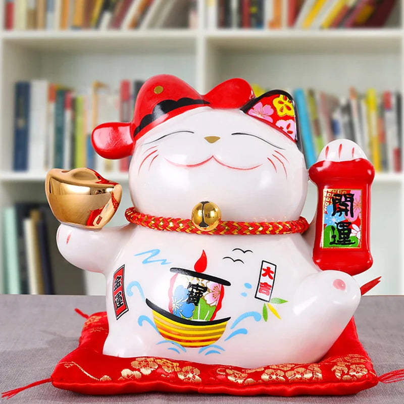 Afralia™ Ceramic Maneki Neko Piggy Bank: Creative Home Decor & Lucky Cat Business Gift