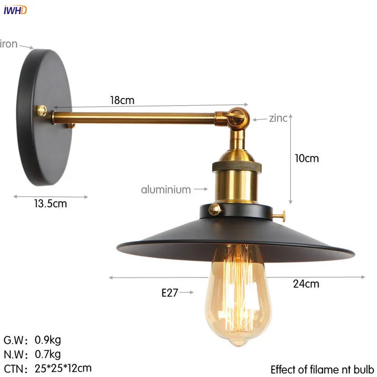 Afralia™ Antique Gold Rustic LED Wall Light for Home Decor