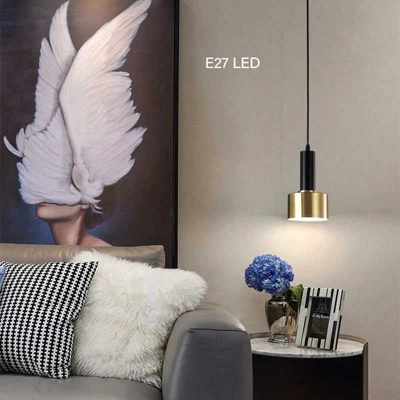 Afralia™ Gold E27 LED Pendant Light Nordic Chandelier for Indoor Living Room & Bedroom