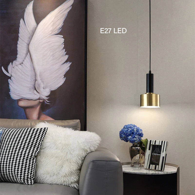 Afralia™ Gold E27 LED Pendant Light Nordic Chandelier for Indoor Living Room & Bedroom