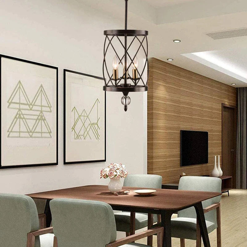 Afralia™ Retro Industrial Three Heads Pendant Crystal Chandelier Black Gold Ceiling Lamp