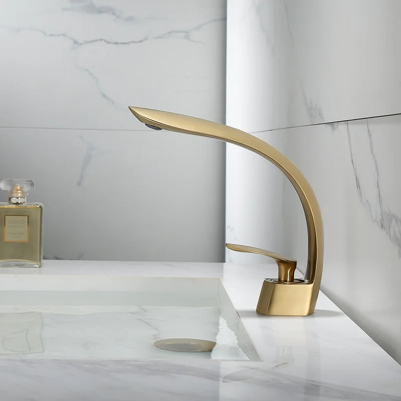 Afralia™ Brushed Gold Basin Faucet: Single Handle Waterfall Mixer Tap for Bathroom