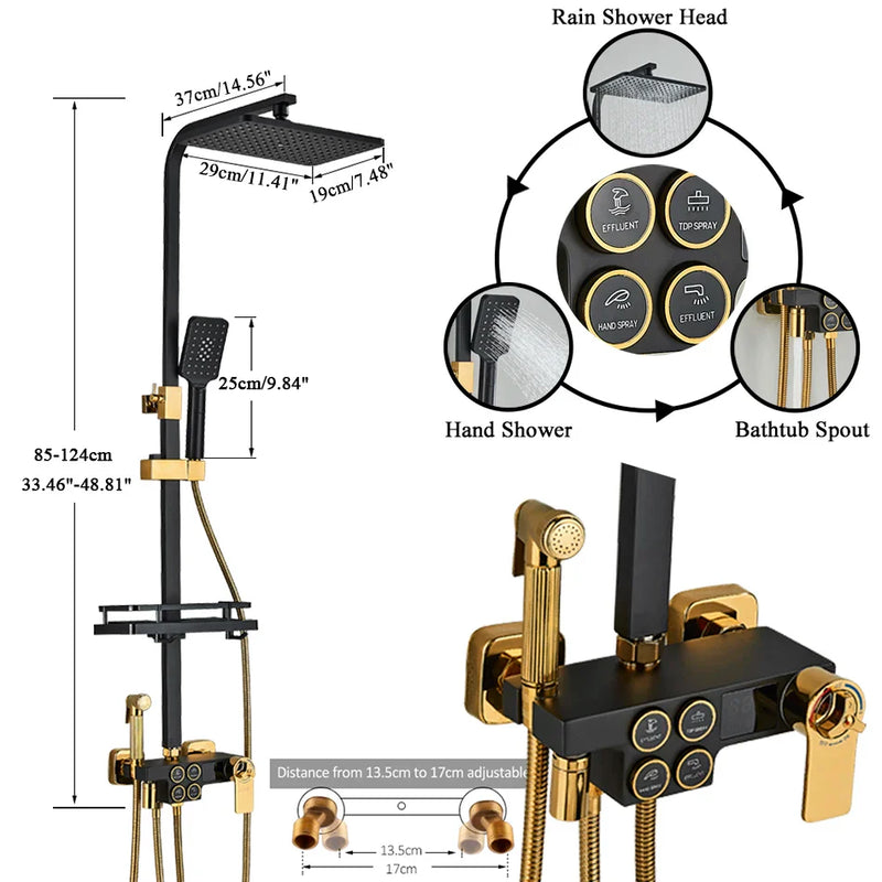 Afralia™ Black Thermostatic Digital Shower Faucet Set 4-way Mixer Bidet Tap for Bathroom