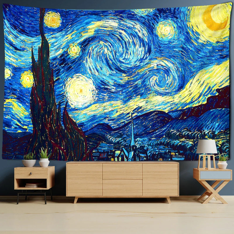 Afralia™ Van Gogh Star Moon Night Tapestry Blanket - 200x150cm