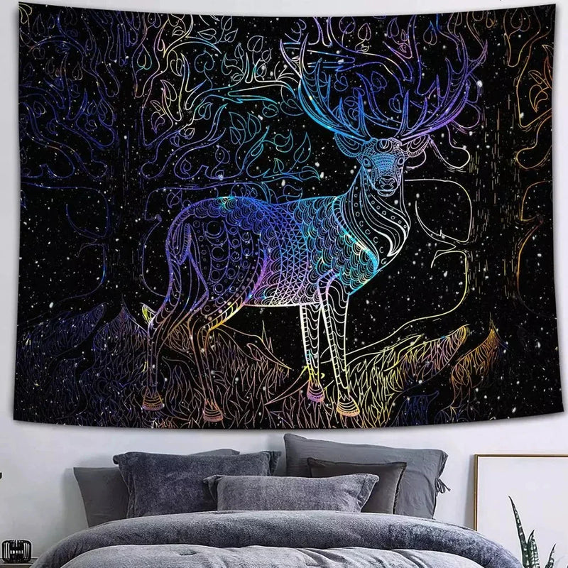 Afralia™ Psychedelic Galaxy Elk Wall Hanging Anime Tapestry