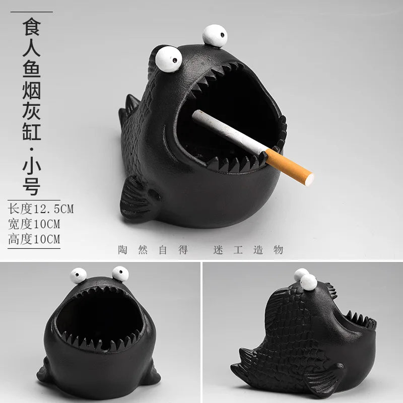 Afralia™ Cute Animal Ceramic Ashtray Piranha Office Decoration Windproof Car Ashtray