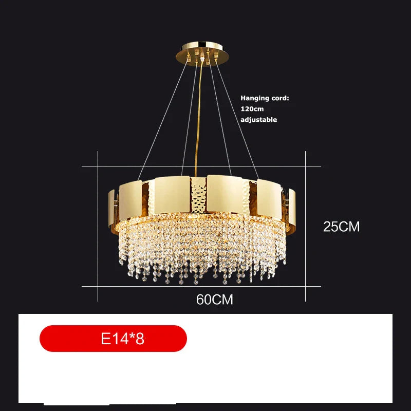 Afralia™ Golden Crystal Stainless Steel Pendant Light for Stylish Foyer