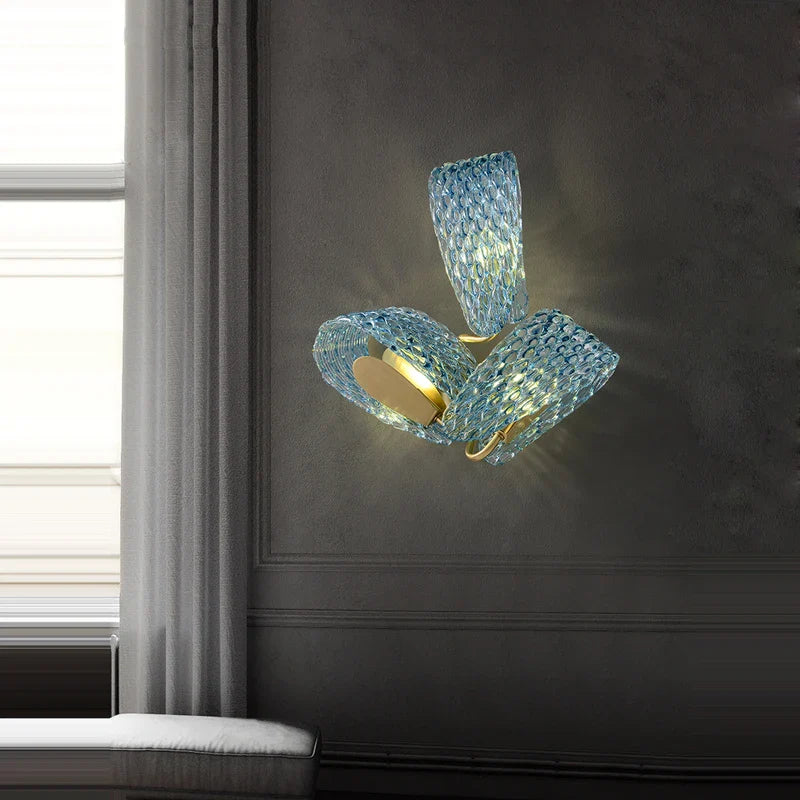 Afralia™ Copper Glass Blue G9 LED Wall Sconce - Modern Designer Golden Wall Light
