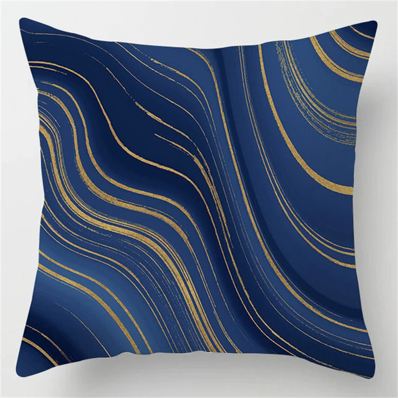 Afralia™ Blue Geometric Marble Stripe Line Pillowcases for Car Sofa Decor