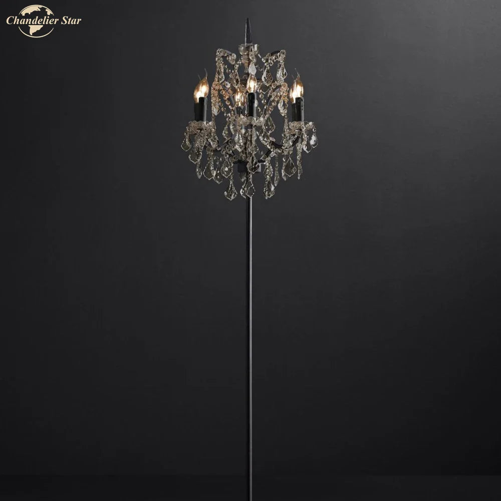 Afralia™ LED Rococo Crystal Iron Floor Lamp Chandelier, Modern Standing Candle Light