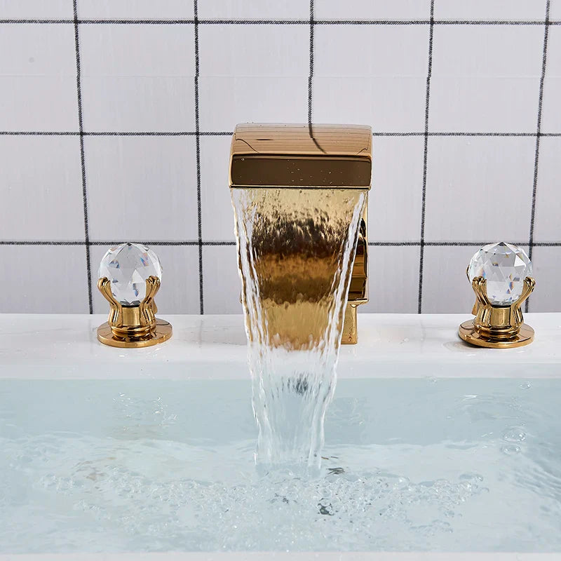 Afralia™ Gold Waterfall Double Handle Bathroom Basin Faucet