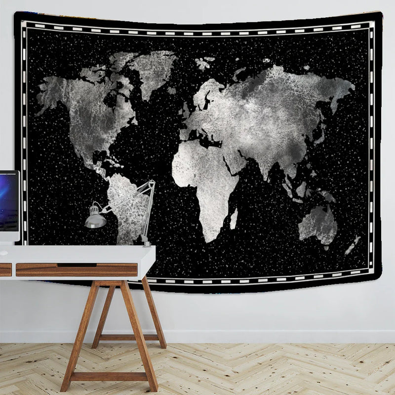 Afralia™ Geometric World Map Tapestry Wall Hanging: 3D Print Decor Yoga Mat Sleeping Pad