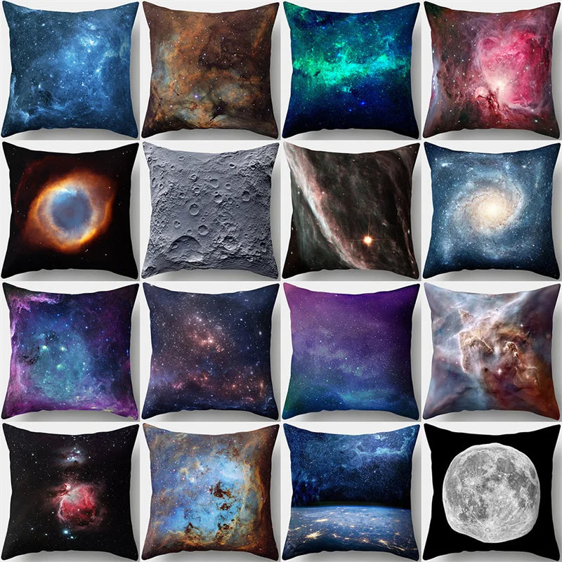 Blue Moon & Star Planet Sky Cushion Cover by Afralia™ - Home Decor Sofa Pillow