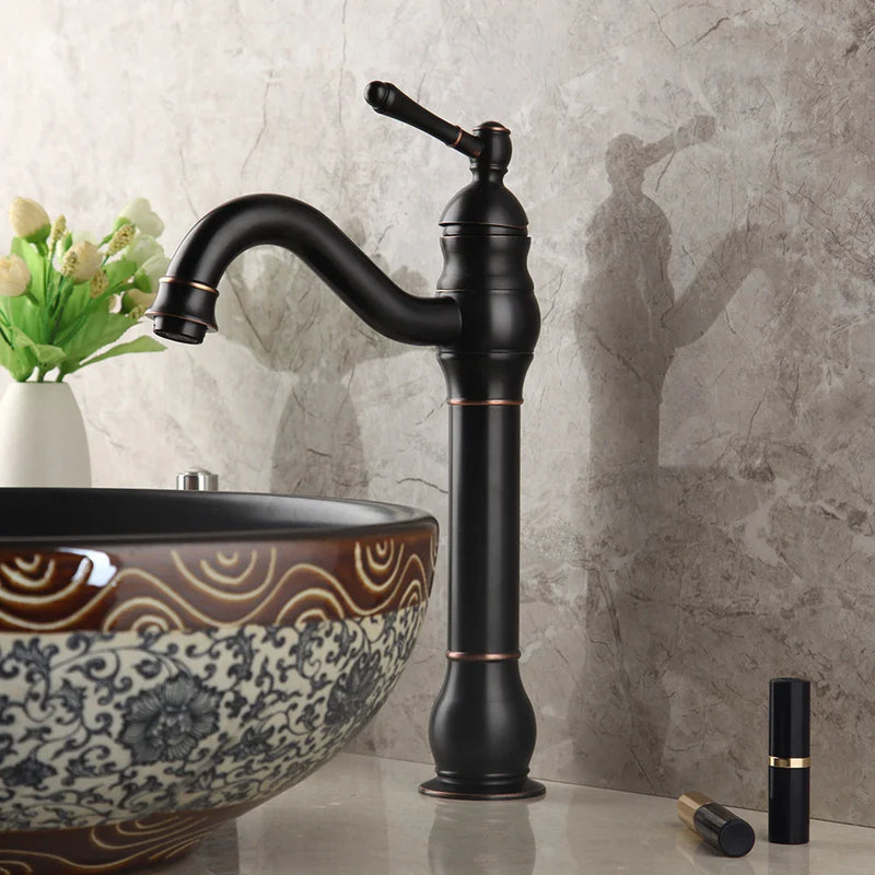 Afralia™ Black Ceramics Sink with Hand-Painted Waterfall Design and Brass Faucet