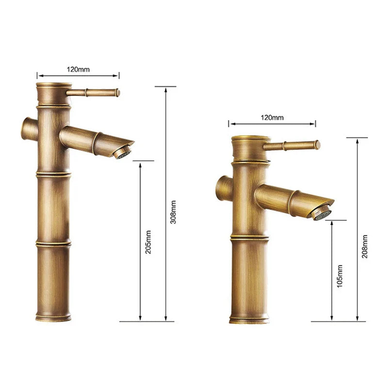Afralia™ Antique Brass Bamboo Basin Faucet Single Handle Hot Cold Water Tap