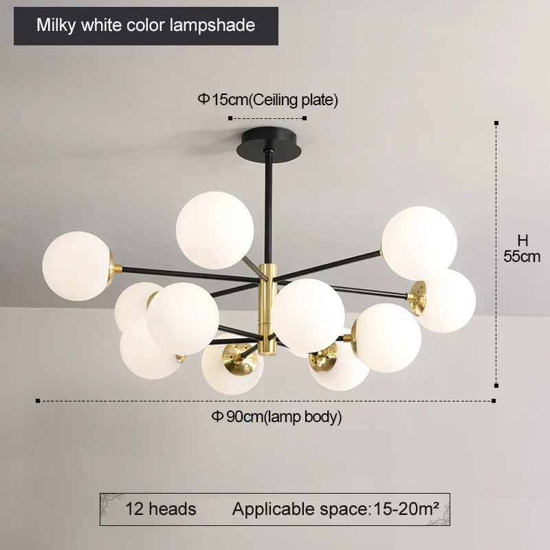 Afralia™ Glass Ball LED Chandelier: Retro Round Wrought Iron Indoor Lighting for Kitchen, Living Room, Farmhouse