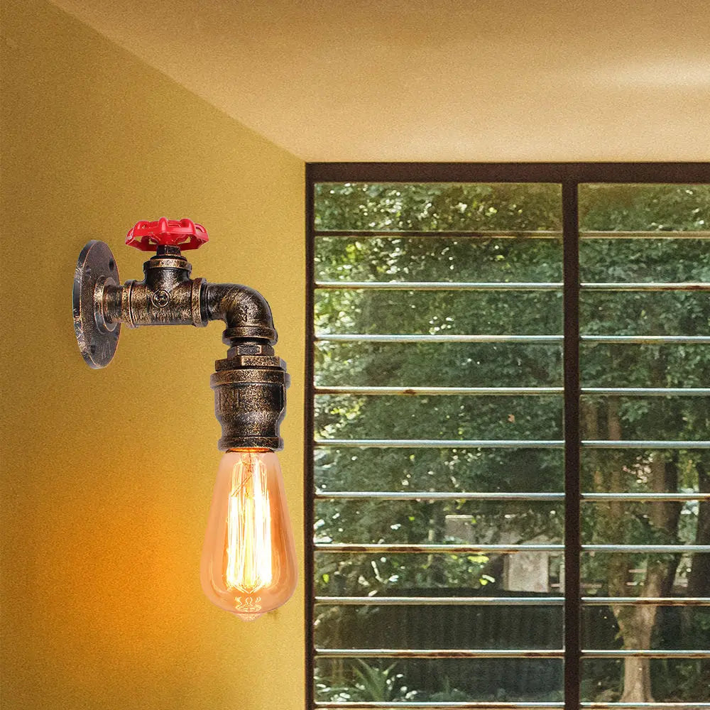 Afralia™ Rustic Iron Water Pipe Wall Sconce Industrial Vintage Bedside Lamp