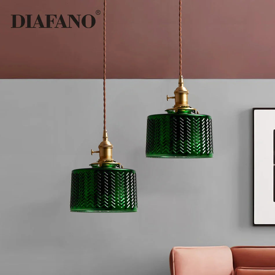 Afralia™ Green Glass LED Pendant Light - Stylish Lighting Fixture for Modern Interiors