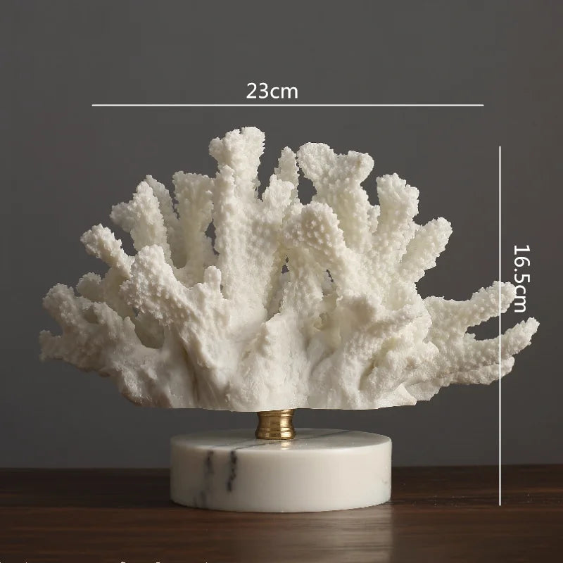 Afralia™ Resin Coral Handicraft on White Marble Base Home Decor Simulation Animal