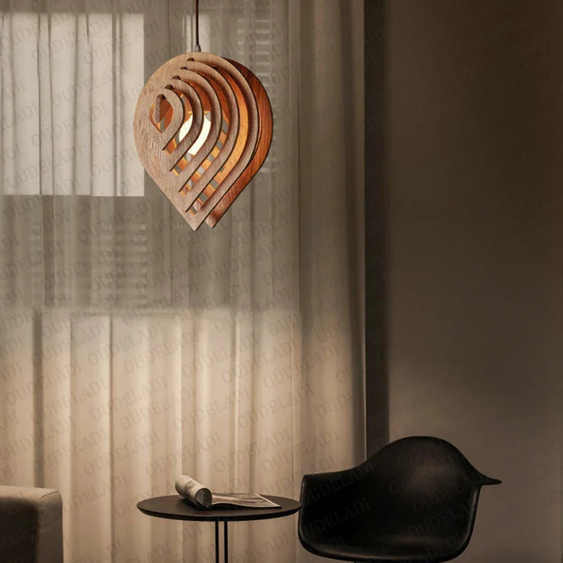 Afralia™ Wood Pendant Light: Nordic Water Drop Design for Modern Dining Room Lighting