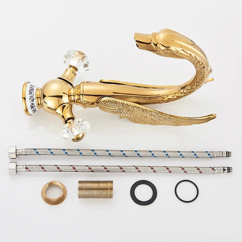 Afralia™ Golden Swan Basin Faucet: Solid Brass, Deck Mount, Dual Handle Mixer Tap