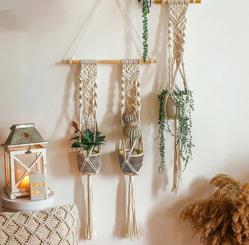 Afralia™ Boho Macrame Plant Hanger Basket Wall Art Hanging Home Decor