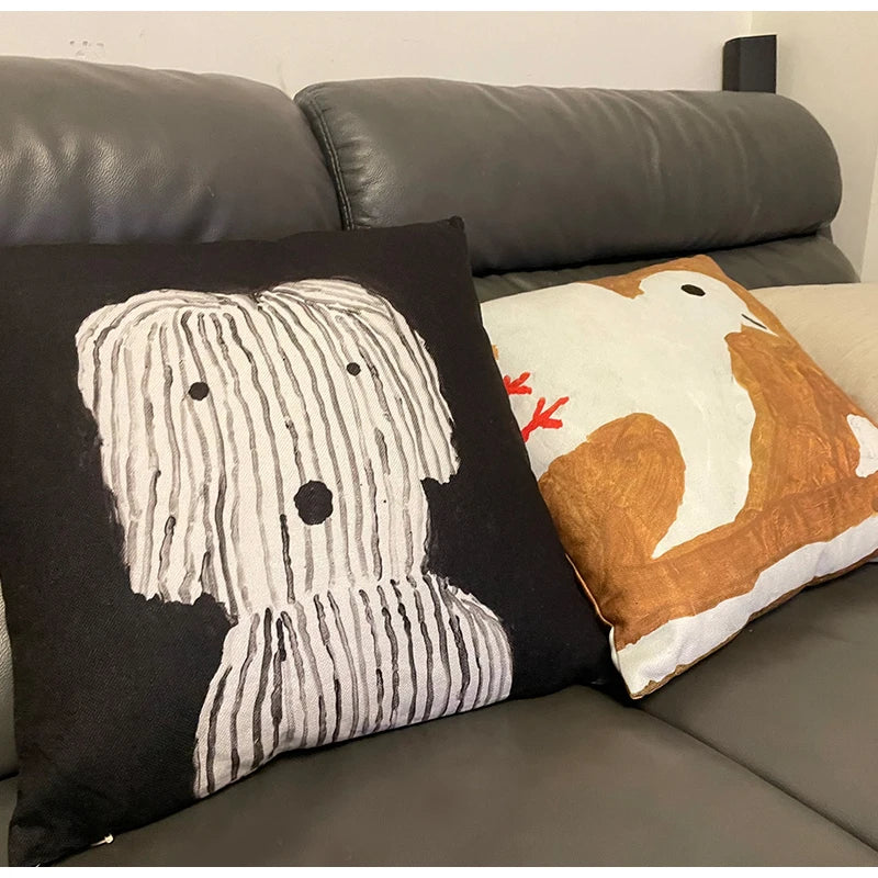 Afralia™ Cute Dog Printed Designer Throw Pillow Cover for Living Room Sofa Decor