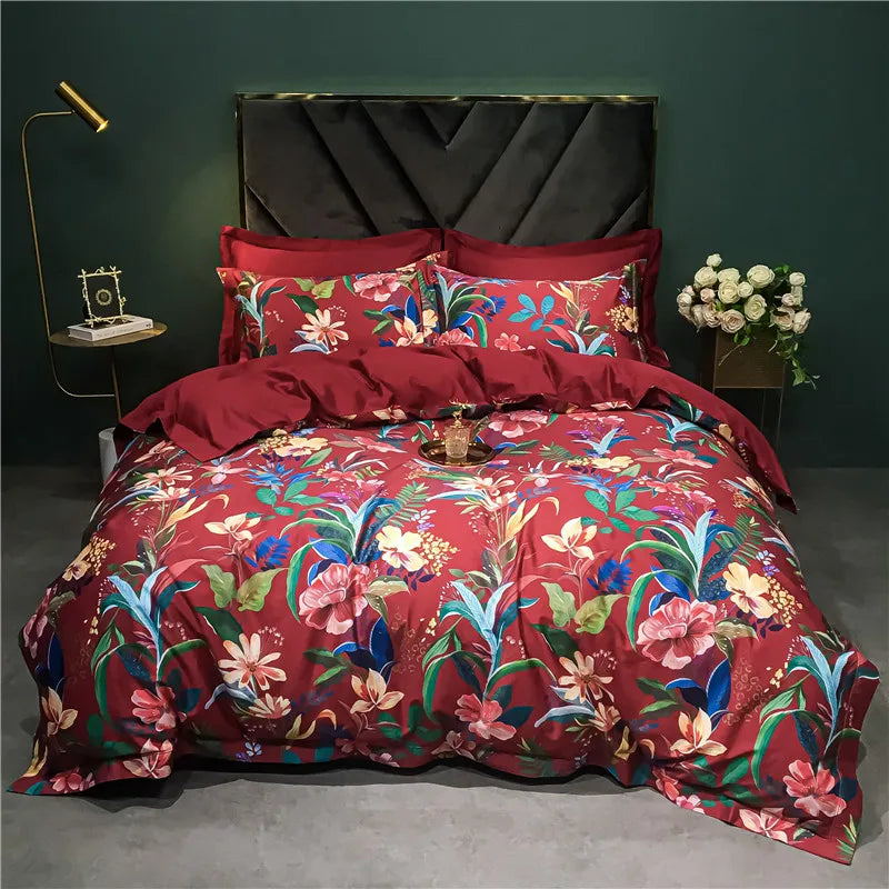 Afralia™ 1400TC Egyptian Cotton Bird Floral Bedding Set - Luxury 4Pcs